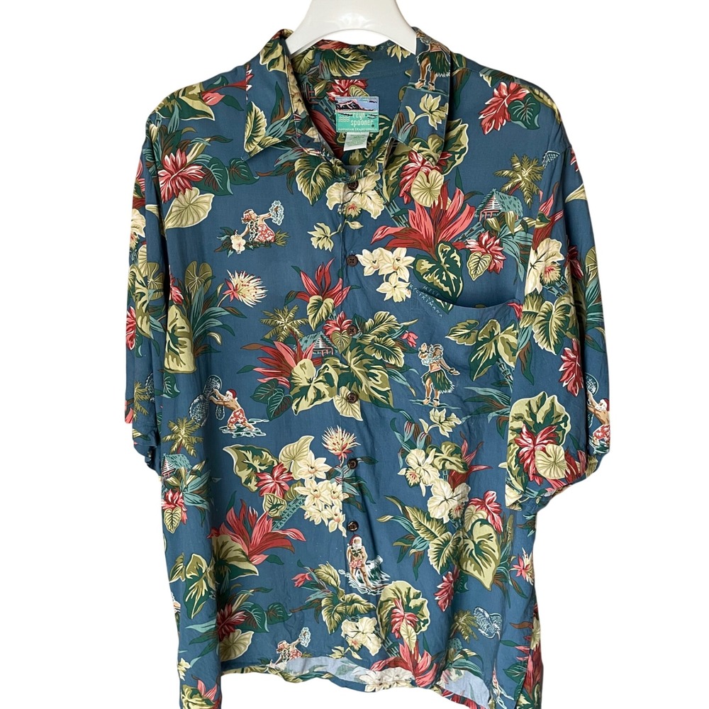 Vintage Reyn Spooner Blue Christmas Hawaiian Shirt, XL